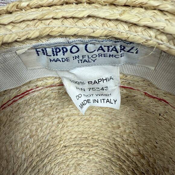 Filippo Catarzi Vintage 100% Raphia Straw Floppy Sun Hat Made in Italy Beach - Picture 8 of 14